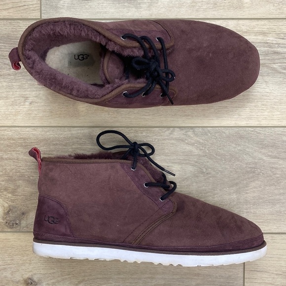 Ugg Neumel Shearling Ankle‎ Boots Men's Size 18 Purple Suede Lace Up Fur Lined - Picture 1 of 14